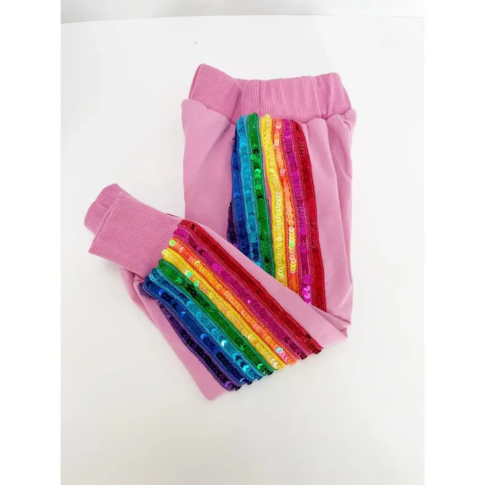 Lola + The Boys Pink Sequin Rainbow Tracksuit Set Size 2